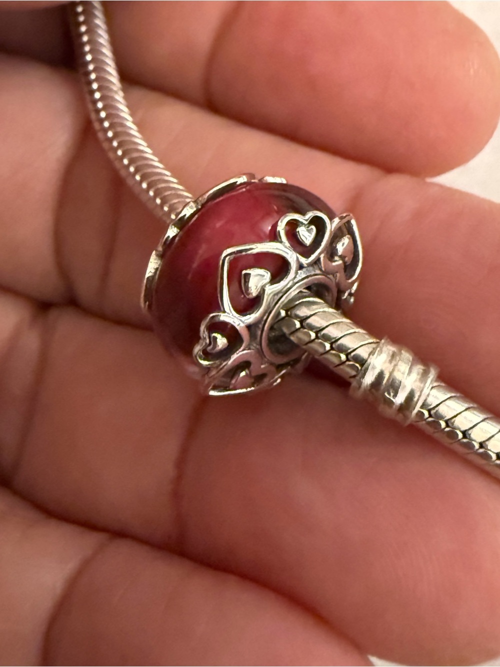 Pandora Pink Heart Filigree Murano Glass Charm